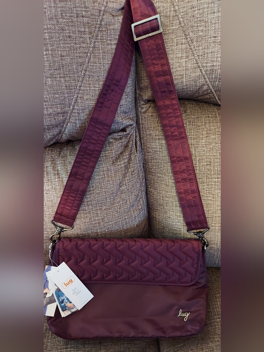 New Lug Quilted Plum Soar Crossbody with Wide Adjustable Strap